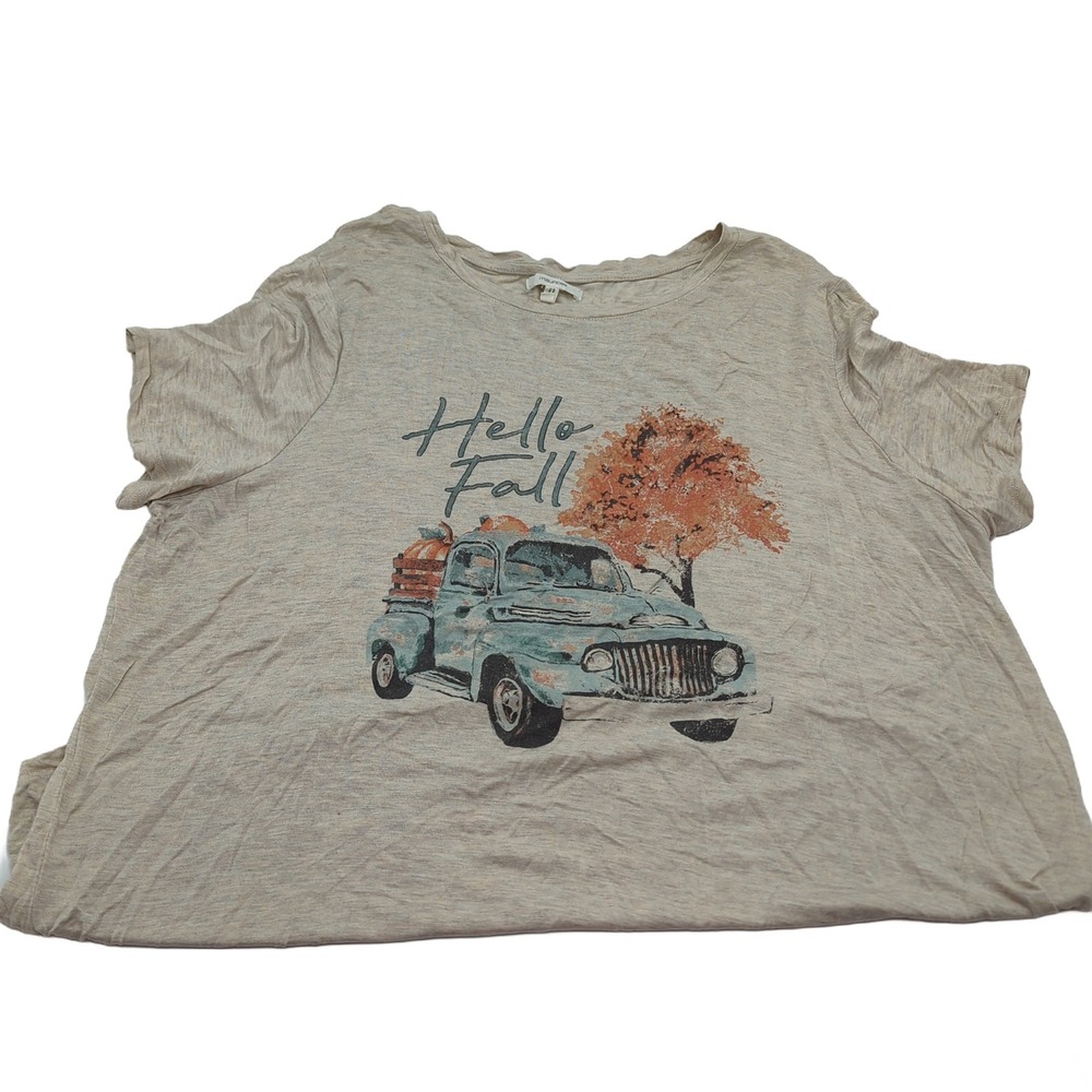 Maurices Hello Fall Graphic Tee Oatmeal Beige Pumpkin Truck Top 1X